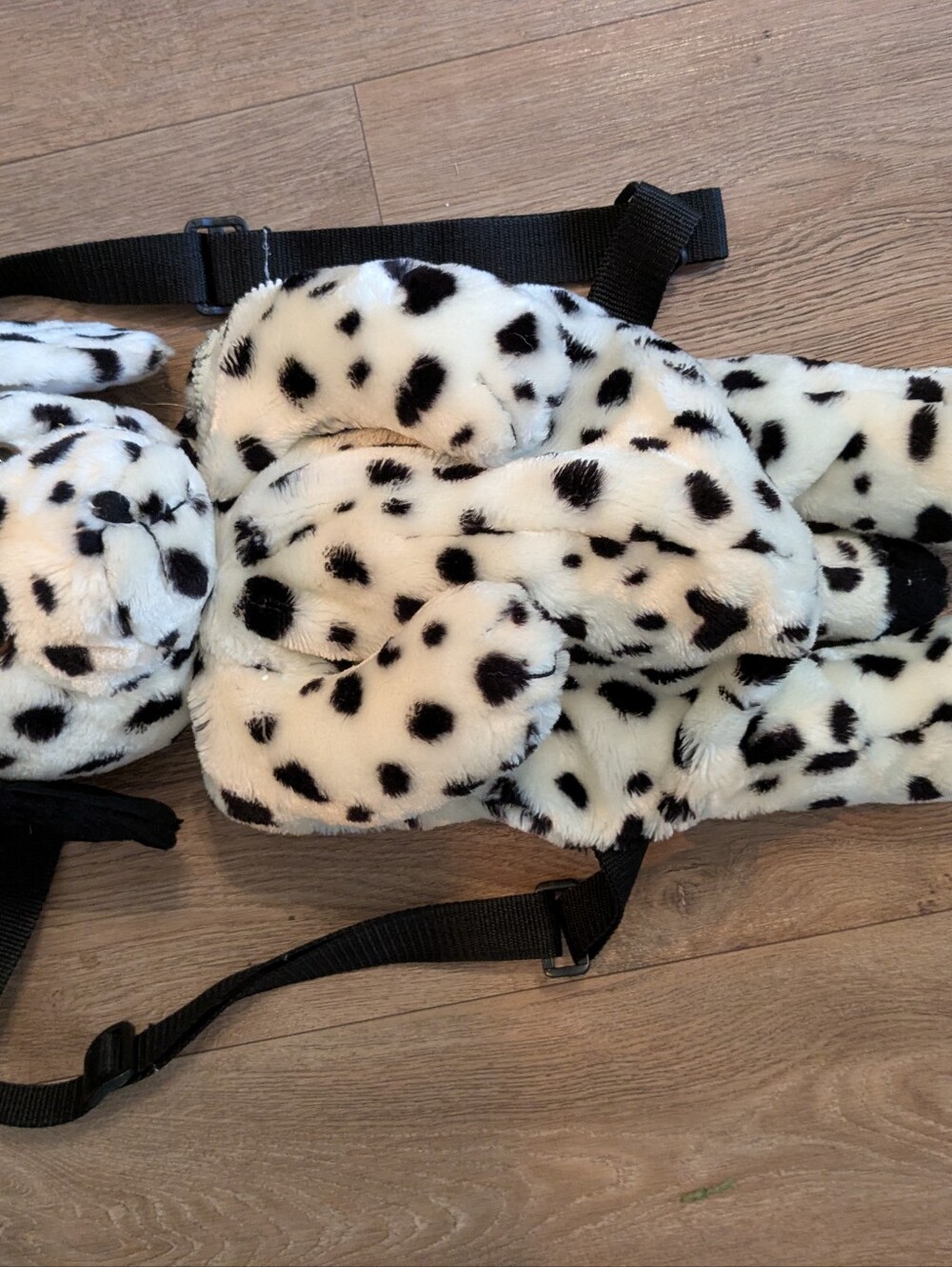 Kids Plush Dalmatian Print Harness Bag - Black & White